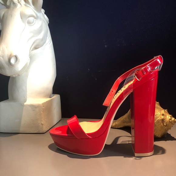 Red Open-Toe Platform Heel - Picture 4 of 7